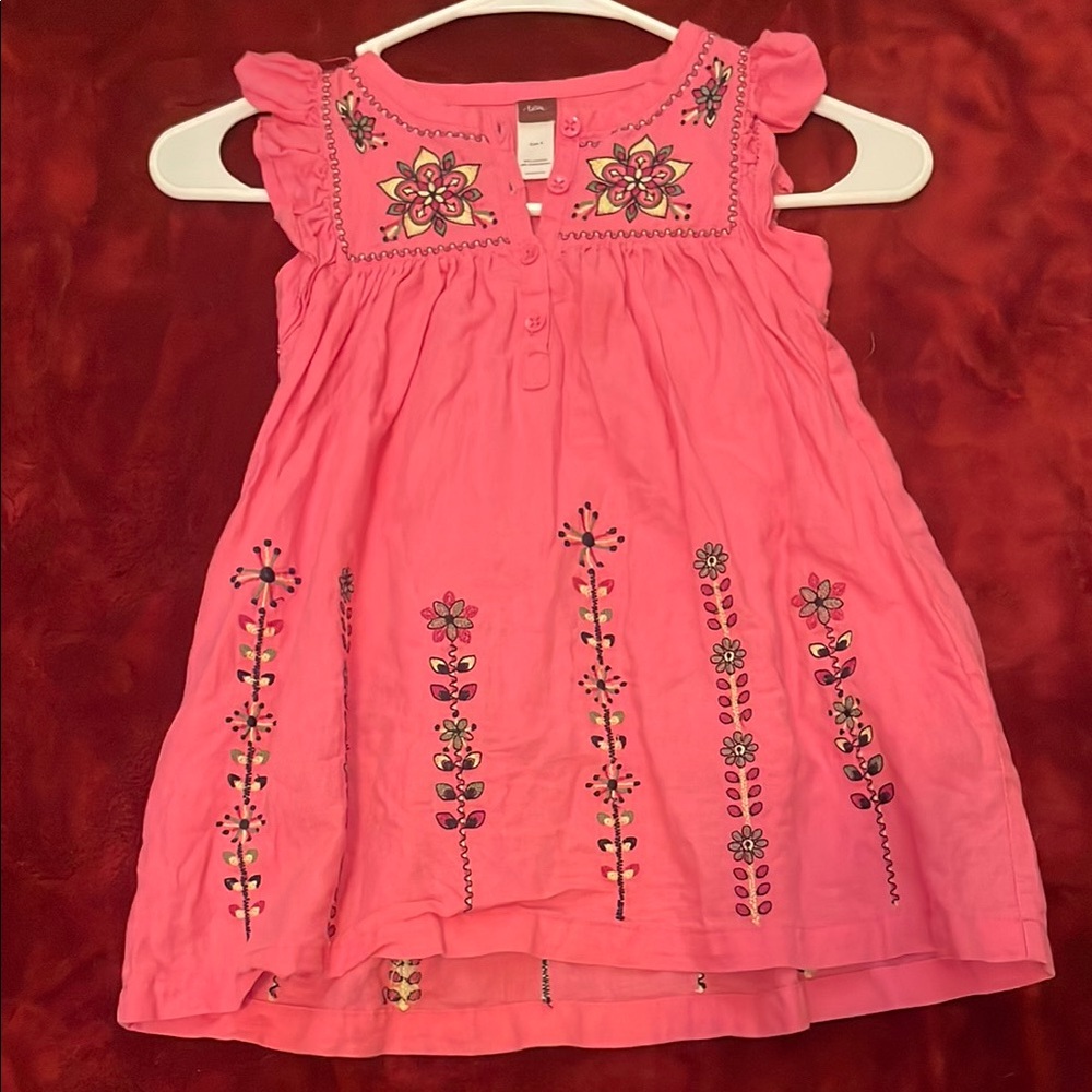 Tea Collection EUC Pink Floral Embroidered Dress